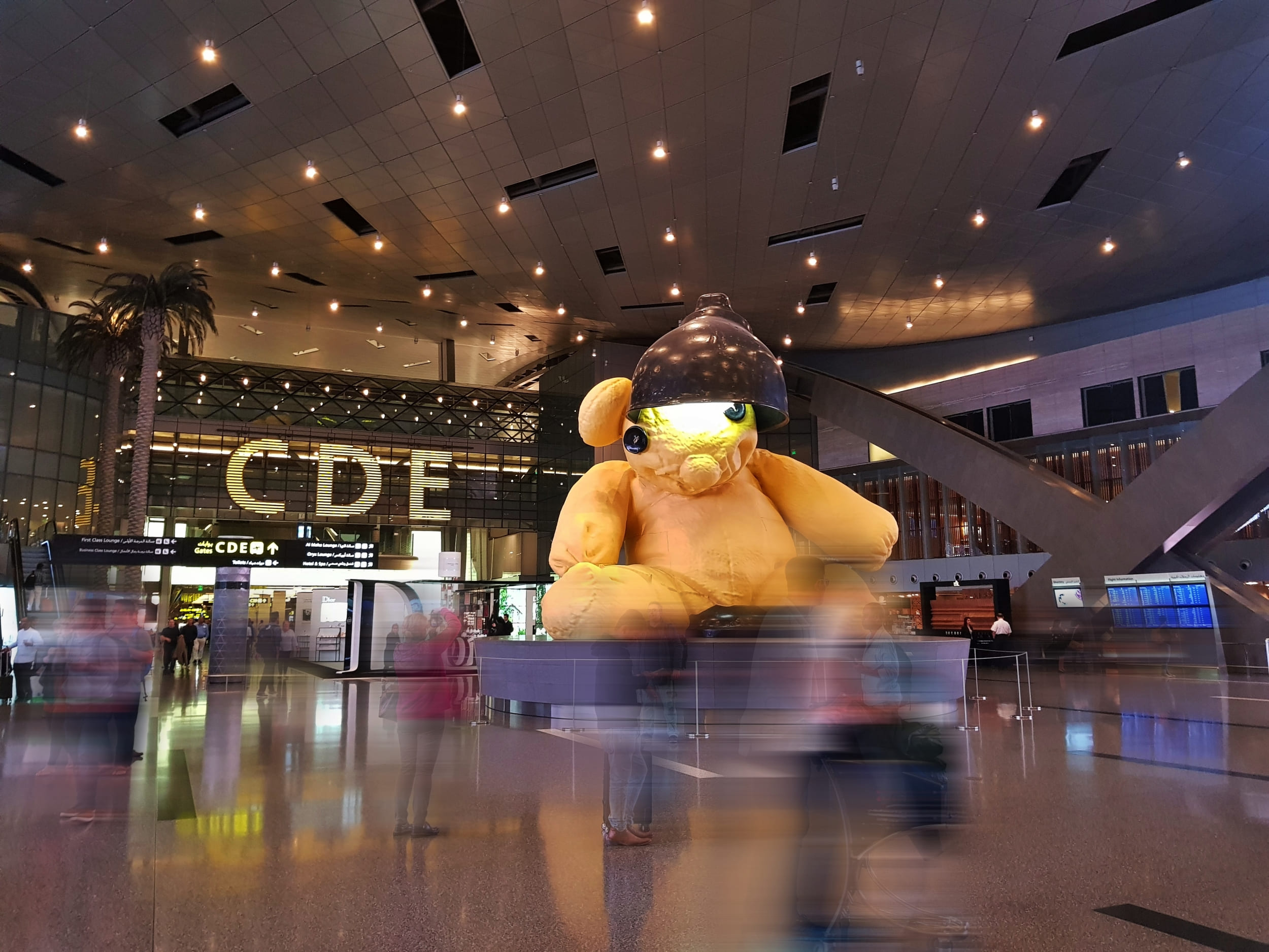 The huge Lamp Bear by Urs Fischer at Hamad International Airport in Doha, Qatar