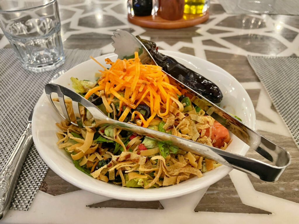 Grilled eggplant salad with pomegranate at Damasca One, Souq Waqif, Doha